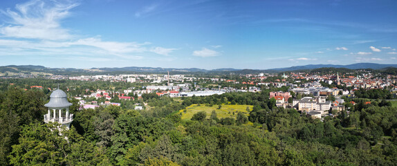 Naklejka premium Panorama of the city of Jelenia Góra in Poland witch lookout tower