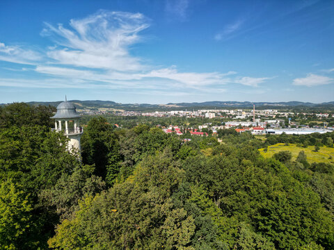 Panorama of the city of Jelenia G&oacute;ra in Poland witch lookout tower