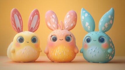 Three small plastic toys of different colors and sizes, AI