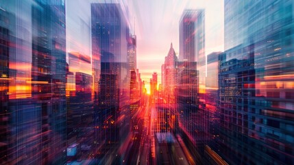 Naklejka premium Cityscape at Sunset with Motion Blur