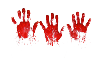 Three bloody Hand prints isolated on transparent background