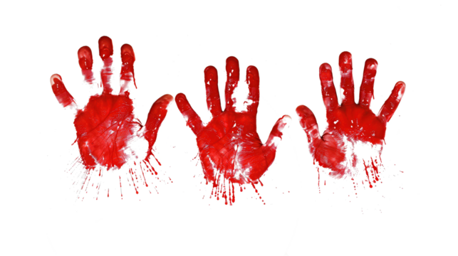 Three bloody Hand prints isolated on transparent background