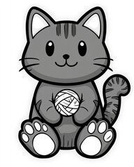 Cute Cartoon Cat Playing With Yarn Ball