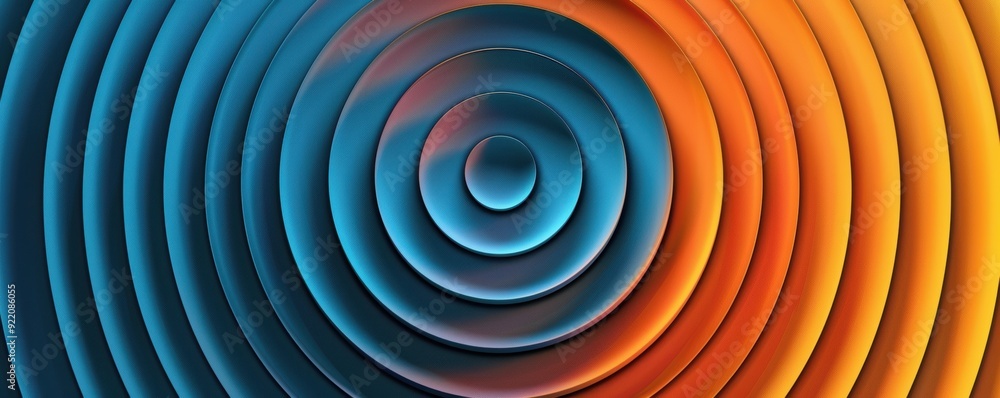 Poster vibrant abstract background with blue and orange concentric circles creating a dynamic and visually 