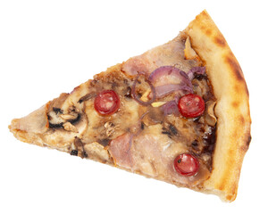 Slice of fresh italian classic original Pizza isolated on white background