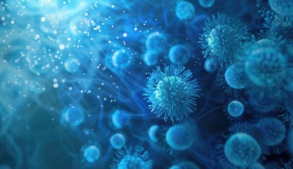 Microscopic View of Blue Bacteria Illuminated Blue Light in a Medical Concept Environment