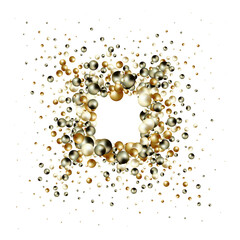 Abstract composition with 3d spheres. Black, gold and silver Pearls. Photo frame. Eps 10
