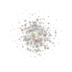 Shiny balls with different size on simple gradient background. Glossy bubbles in empty space. Abstract composition with chaotic floating spheres. 3d rendering. Eps 10