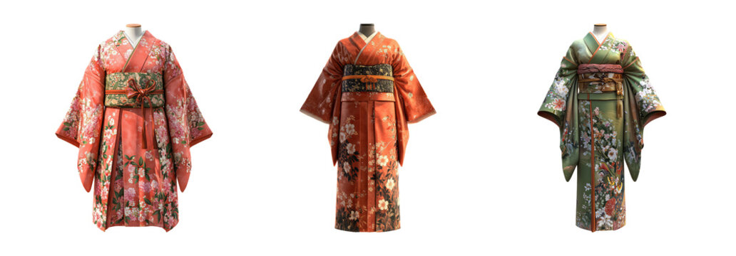 Japanese kimono clothing set isolated on transparent background