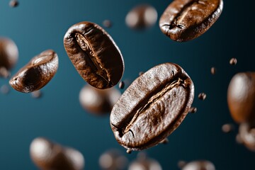 Closeup shot of coffee beans dropping from above