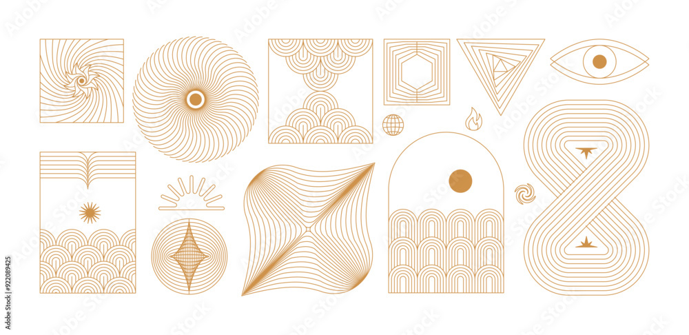 Poster vector minimal geometric illustrations set - trendy abstract aesthetic linear compositions, prints, 