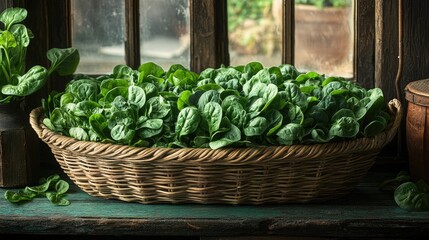 Still Life Arrangement Featuring Spinach Highlighting Fresh Vegetables
