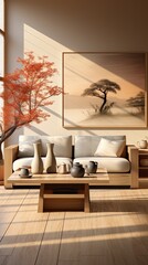 Contemporary minimalist beige room interior, 3d render  