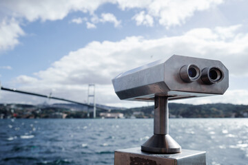 Coin Operated Binocular viewer next to the waterside promenade in Istanbul looking out to the Bay and city.