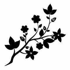 Fototapeta premium Black silhouette of branch with flowers art vector illustration