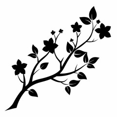 Black silhouette of branch with flowers art vector illustration