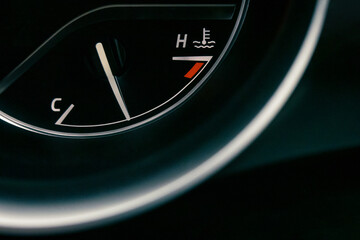 car dashboard shows normal engine coolant temperature, gauge for information about engine...