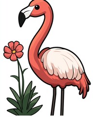 Obraz premium Cartoon Flamingo and Flower