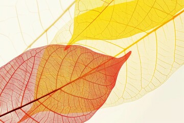 Obraz premium Autumn background of yellow and red transparent leaves.