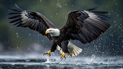 Fototapeta premium american bald eagle landing on water