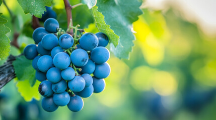 Naklejka premium Position the grape as the central focal point of the image, ensuring it's clearly visible and detailed. Surround it with a lush vineyard backdrop to give context.