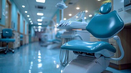 Modern dental drills and empty chair in the dentist's office