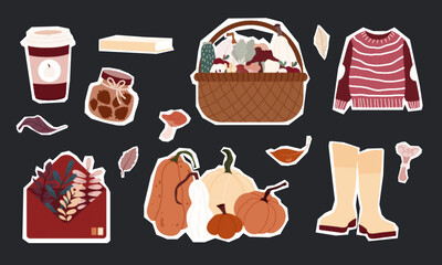 Autumn Halftone collage with Cozy Fall Elements