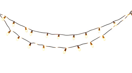 Twinkling string lights design, isolated on white background