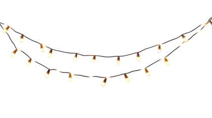 Twinkling string lights design, isolated on white background