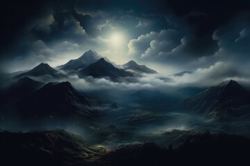 Midnight mountain landscape cloud astronomy.