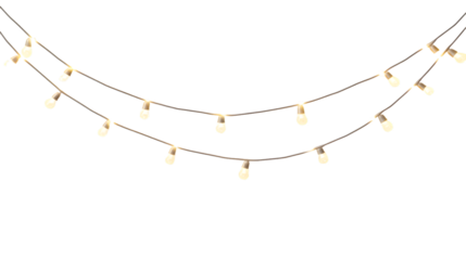 Twinkling string lights design, isolated on white background