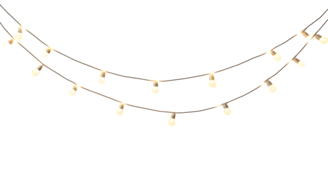 Twinkling string lights design, isolated on white background