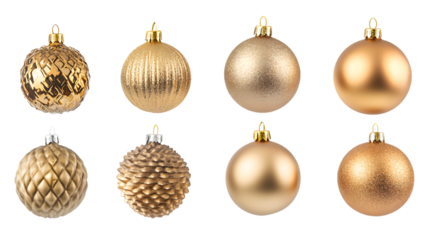 Set of ornaments light balls gold color for decorated Christmas festive, isolated on white background