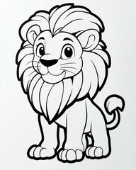 Cartoon Lion Illustration - Black and White Coloring Page