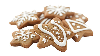 Tasty sweet brown Christmas cookies, isolated on white background