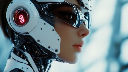 Fototapeta premium High tech robot with artificial intelligence. Part of a cyberpunk or science fiction theme.