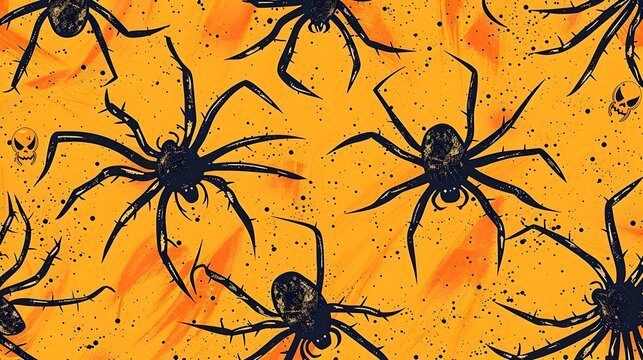 Spooky Bright and Playful Creepy Crawly Spider Halloween Wall Art Pattern for Postcards and