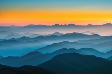 Fototapeta premium Breathtaking Sunset Casting Warm Hues Over Majestic Mountains, Serene and Picturesque Landscape Illustration