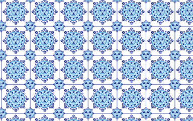 Decorative mosaic flower blue color seamless pattern