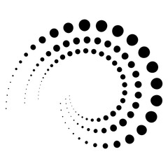 Halftone dotted speed lines circle. Geometric art in circle form. Round swirl movement symbol. Halftone circular dotted frame.  design elements