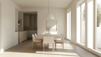 Fototapeta premium Modern Minimalistic Dining Room with Pendant Lamp