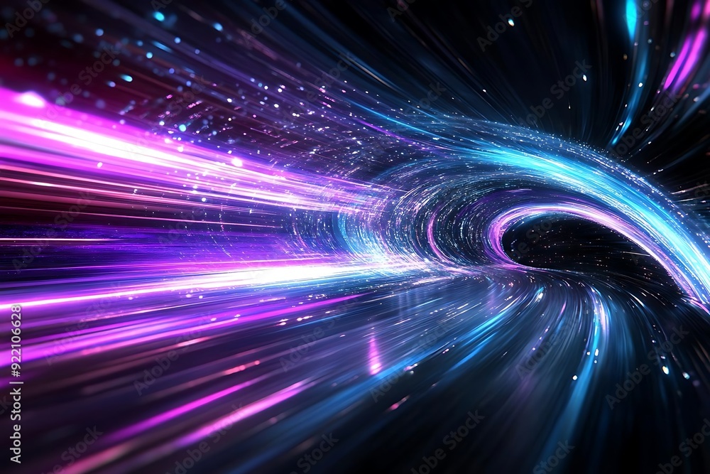 Poster A vibrant tunnel of light with swirling colors and dynamic motion, creating a sense of speed and depth through space.