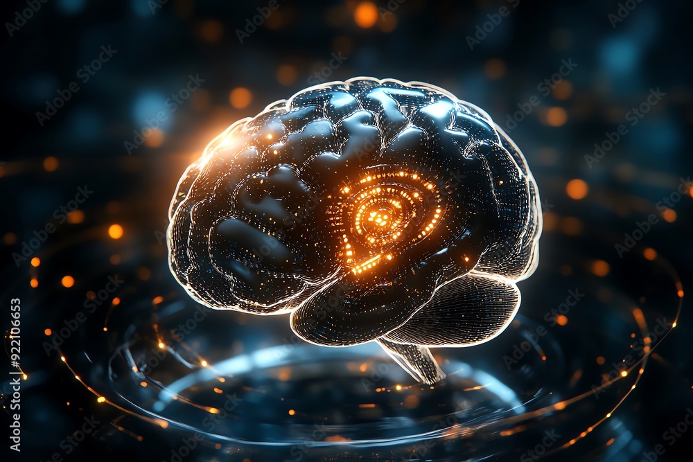 Poster abstract representation of a brain with glowing neural connections, symbolizing intelligence and tec