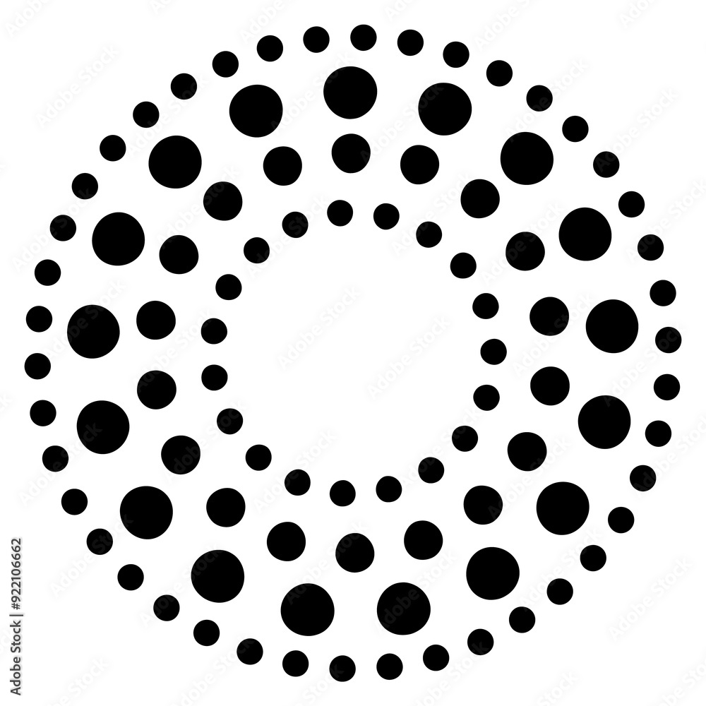 Poster halftone dotted speed lines circle. geometric art in circle form. round swirl movement symbol. halft