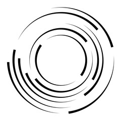 Halftone speed lines circle. Geometric art in circle form. Round swirl movement symbol. Halftone circular frame.  design element