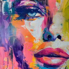 art abstract face painting colorful modern expression portrait brushstrokes bright creative eye lips vibrant artistic canvas  © Isaiah
