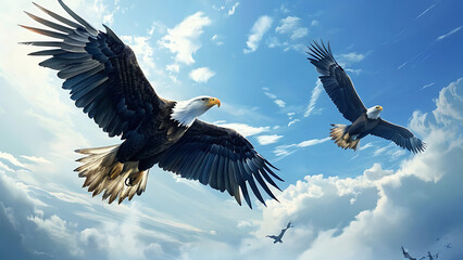 Eagles soaring in the sky
