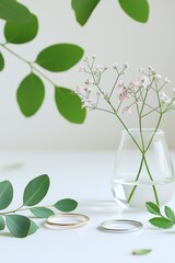 Two Rings, Flowers, and Green Branches