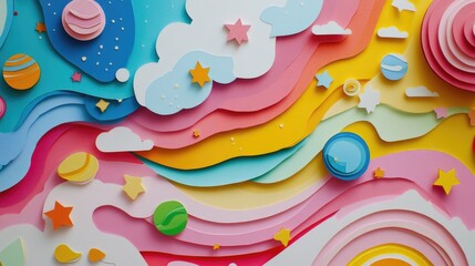 Papercut Stars, Planets, and Fantastical Space Adventures: Abstract Simple Minimal Joyful and Colorful 2D Layered Layout