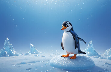 Obraz premium 3d render of cartoon penguin in realistic ice background